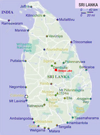 Map of Sri Lanka -where is sigiriya and  Amaya Lake resort