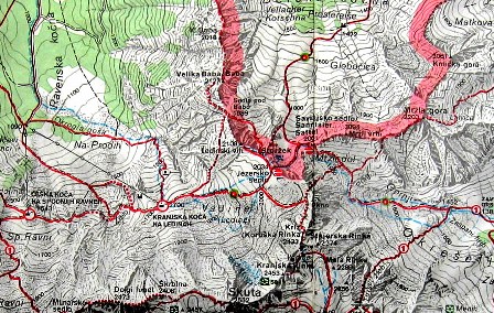 Map of Jezersko mountain