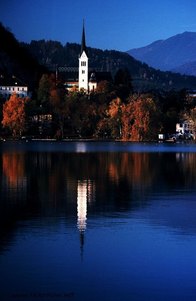 Trip to Lake Bled in autumn - the church in the village Bled just close the Lake - Slovenia