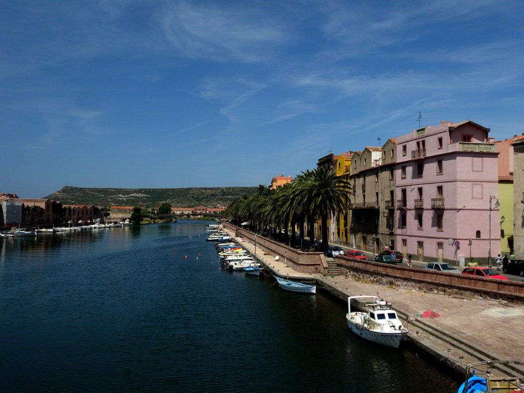 Bosa town is set along the palm tree lined banks of the river Temo - Sardinia