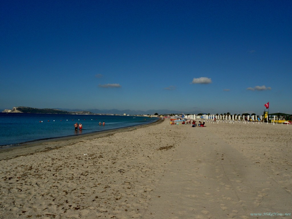 Poetto beach is a paradise for beach-lovers from the end of April to the end of October, all year round kiosks, bars and bathing establishments offer a wide range of services - Cagliari Sardinia, Italy 