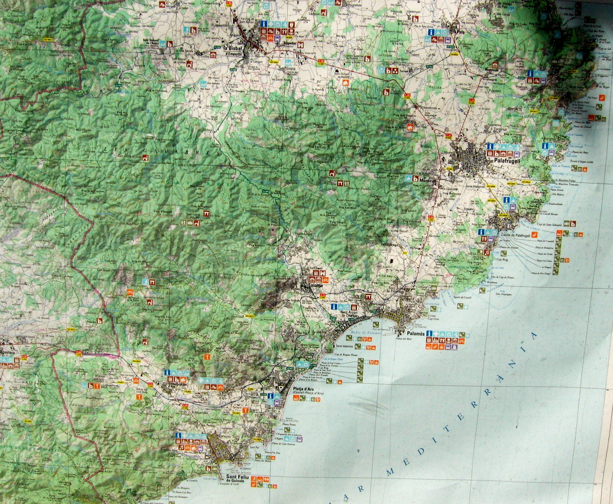 Map of Costa Brava from Sant Feliu, Platja d'Aro to Palamos - Costa Brava , Spain 
