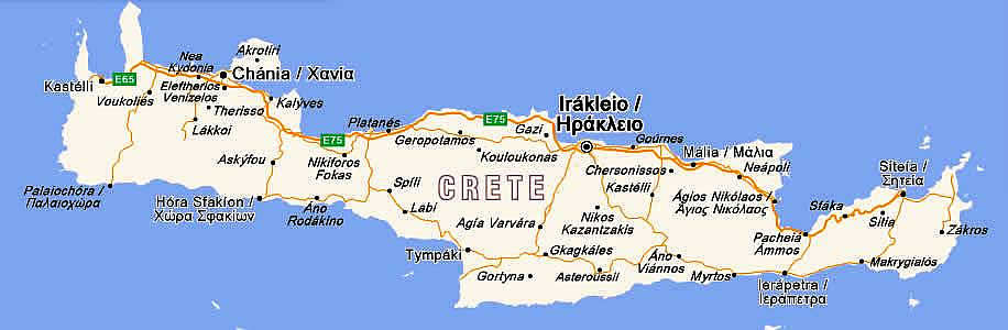 Map of Crete with towns and villages - Crete Greece 