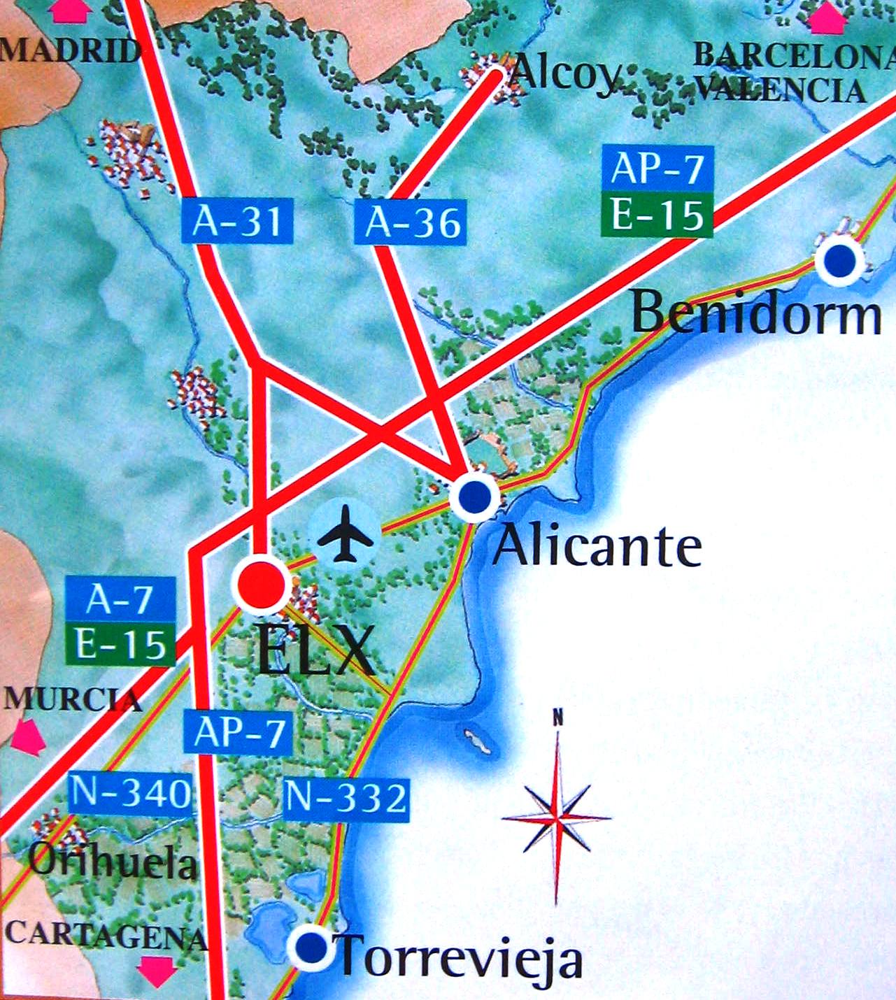 Alicante Airport is about 50 km far from Benidorm and about an Hour's drive to Benidorm - Spain 