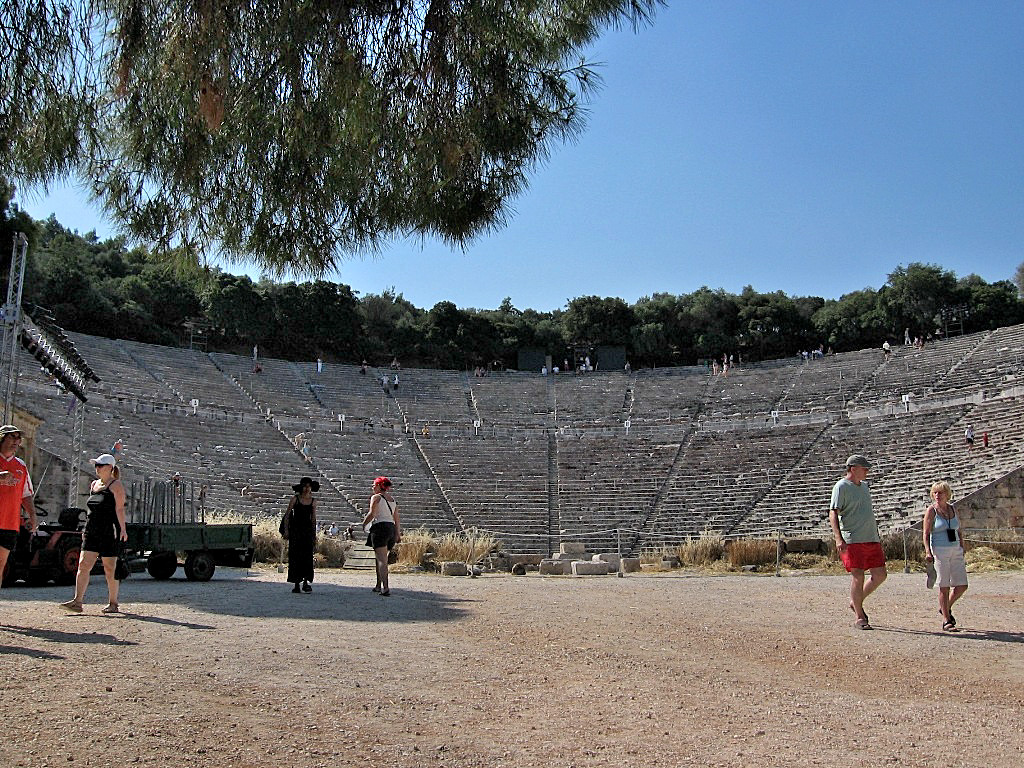 The theater in Epidaurus is famous for its acoustics - even a whisper on stage can be heard on the last row of seats - Greece 