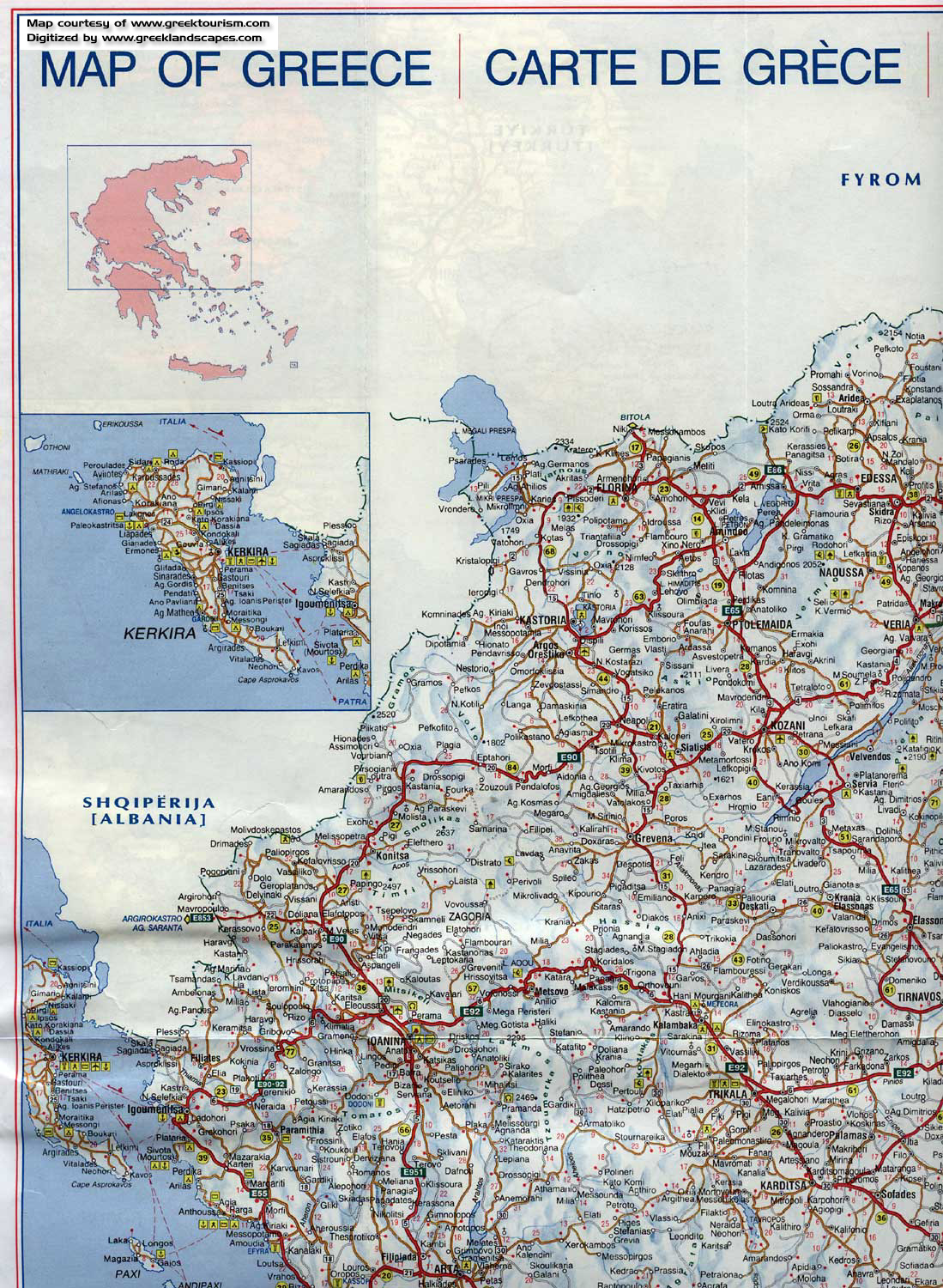 Road map of Greece - Kerkira, Igumenitsa, Trikala 
