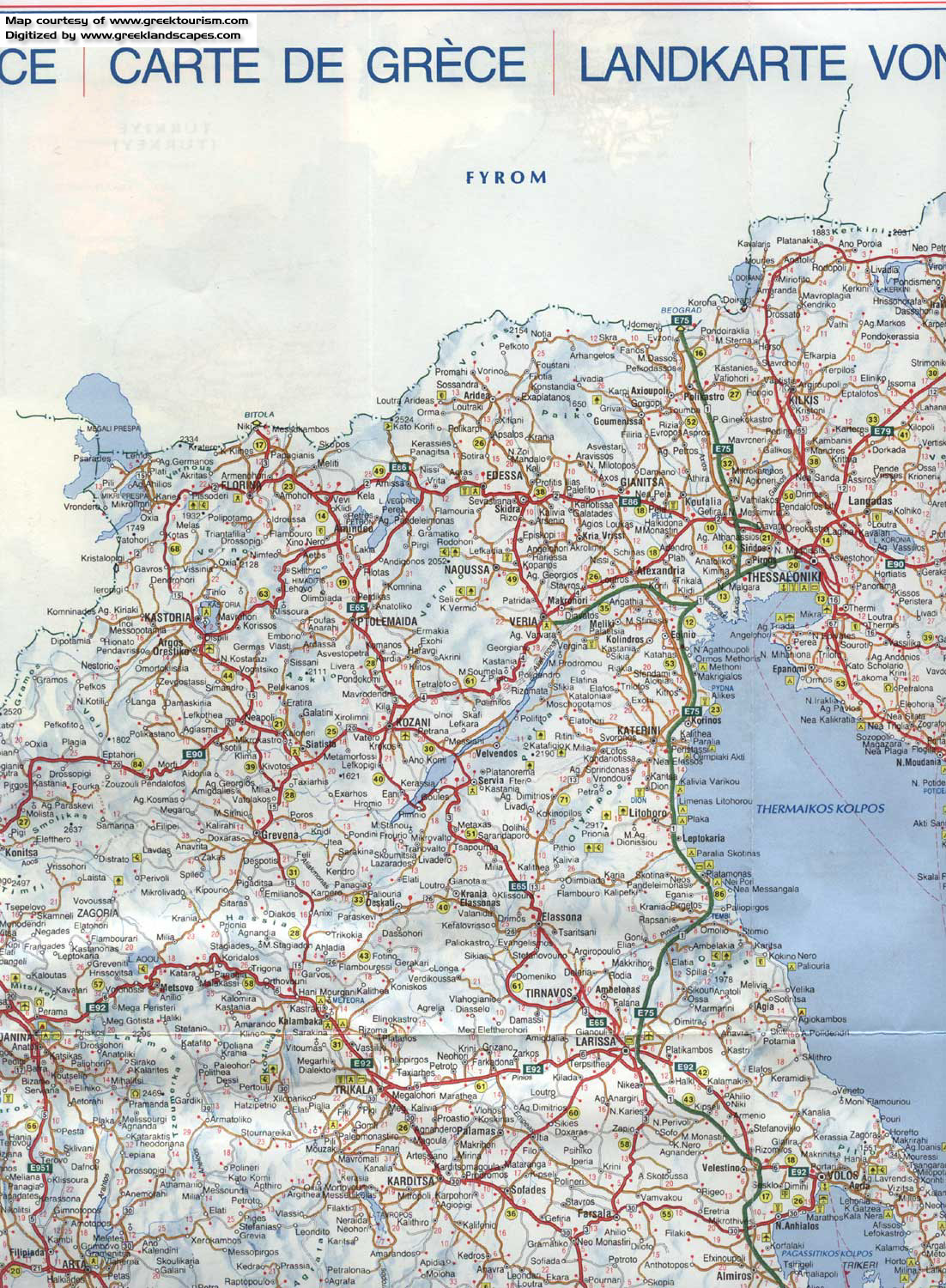 Road map of Greece - Larissa, Katerini, Solun 
