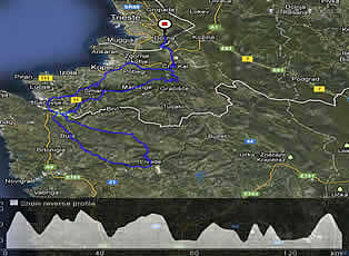 Bicycling map from Trieste to Oprtalj and back