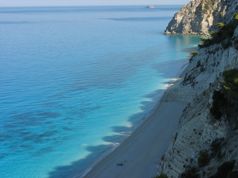 The beach of Egremni on Lefkas island is covered by a very thin and small beige coloured pebble, featuring all advantages of sand and pebbles at the same time - Greece