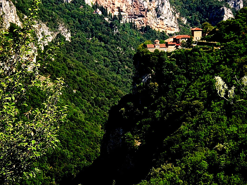 The new Monastery of Philosophos lies in the western part of the Lousios gorge high on a cliff, it was founded at the middle of the 17th century - Peloponnese Greece 