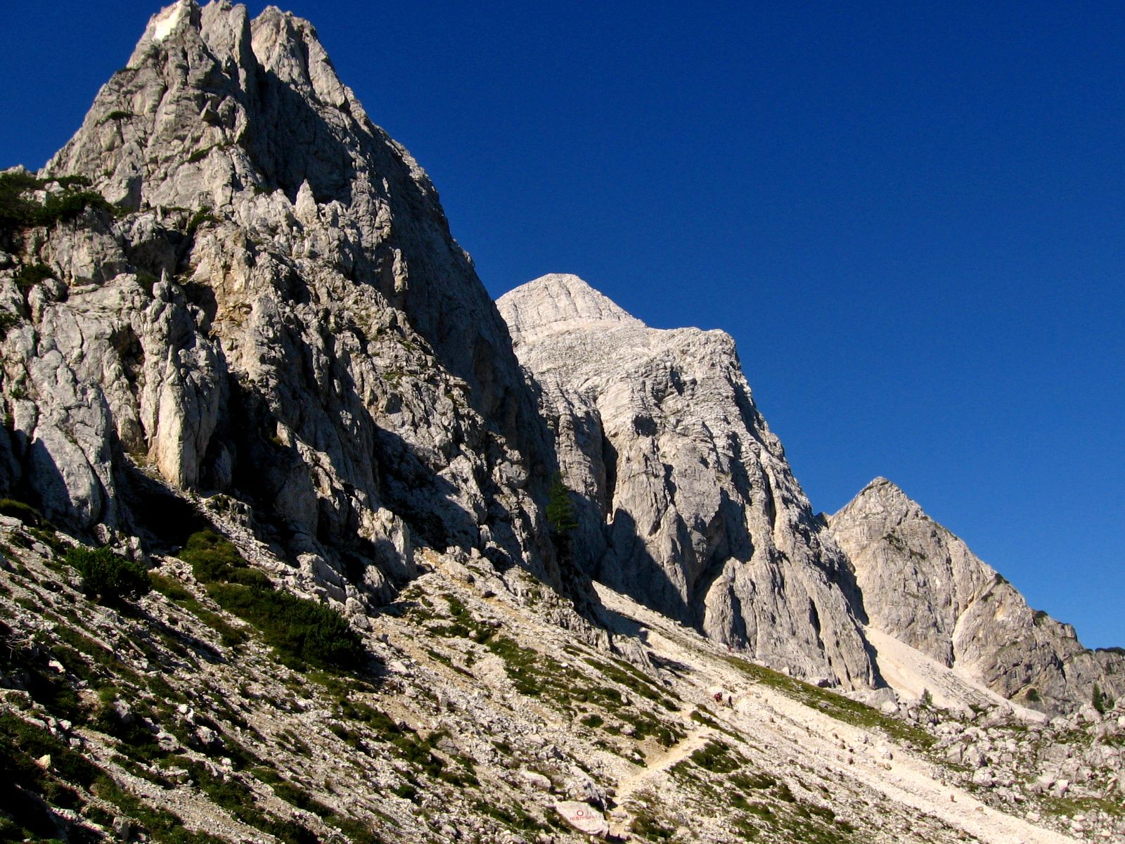 Vrsic is a starting point for mountain trail to Mojstrovka, easy access from the Vrsic pass brings you to the north wall and entrance of ferrata via Hanzova - Slovenia 