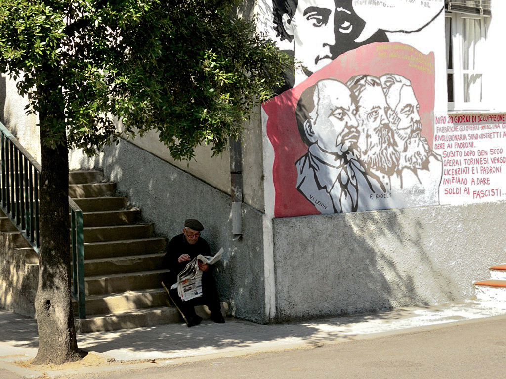The mural painting in village of Orgosolo Sardinia began in the 1970s when teachers and students at the local high school decided to create outdoor posters