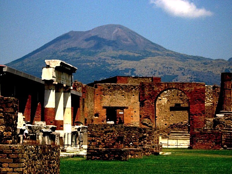 Mount Vesuvius volcano destructed the Pompeii city. The eruptions from the volcano were so strong that the whole city was covered in volcanic ashes - Italy 