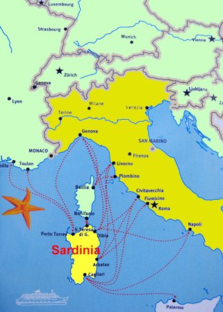 Sardinia is located in the Mediterranean Sea, west of Italy - Italy 