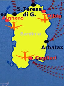 Sardinia have three main airports - Cagliari, Alghero and Olbia with charter flights arriving from Europe, the national airlines Meridiana, Air One, Ryanair and other serve the island of Sardinia