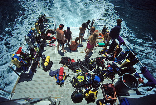 Diving Long Island Bahamas - on diving boat