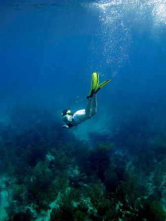 Snorkeling deep in Bahamas water