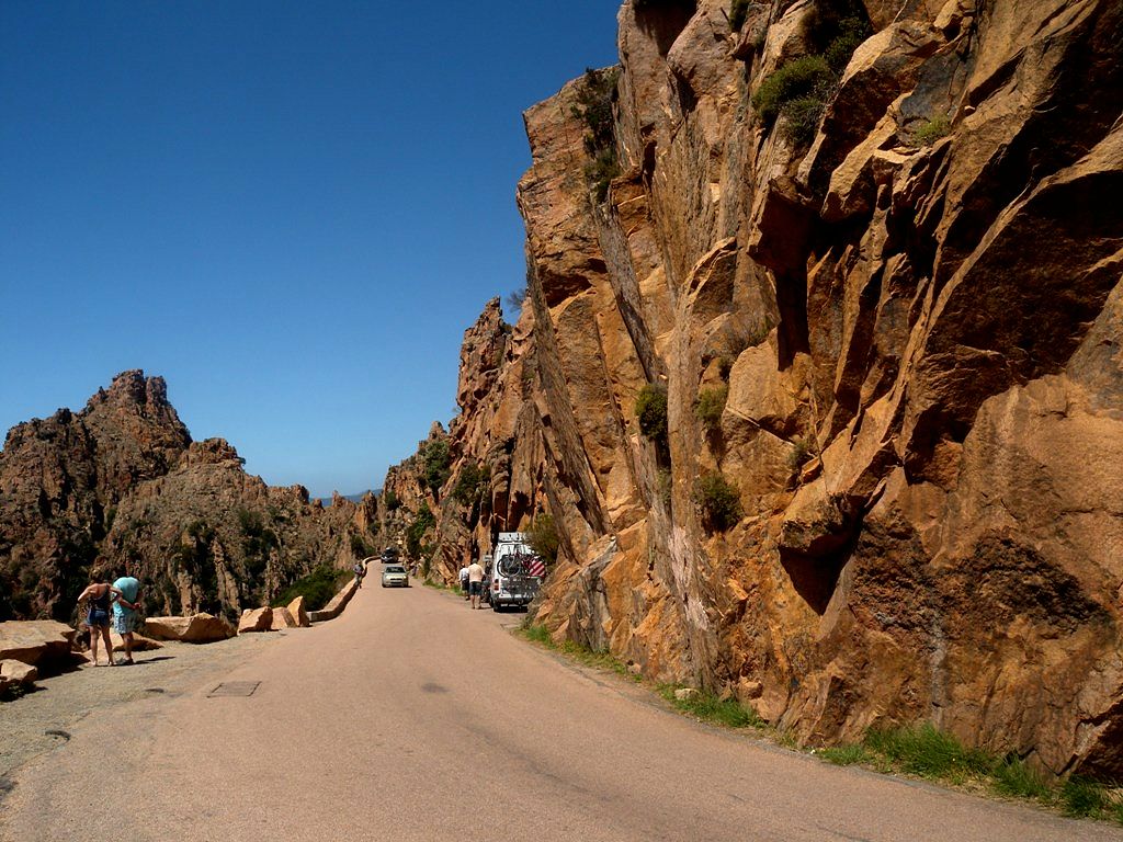 Narrow road to Calanques de Piana stone formation - Corsica 