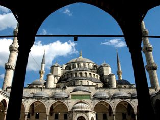 The Blue Mosque (Called Sultanahmet Camii in Turkish) is an historical mosque in Istanbul. The mosque is known as the Blue Mosque because of blue tiles surrounding the walls