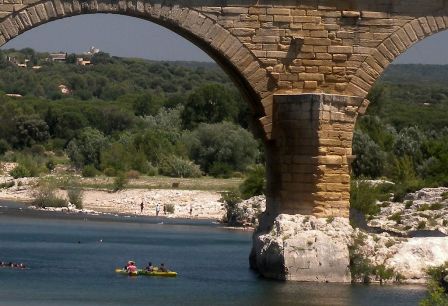 Pont du Gard aqueduct, recreation in river Gardon